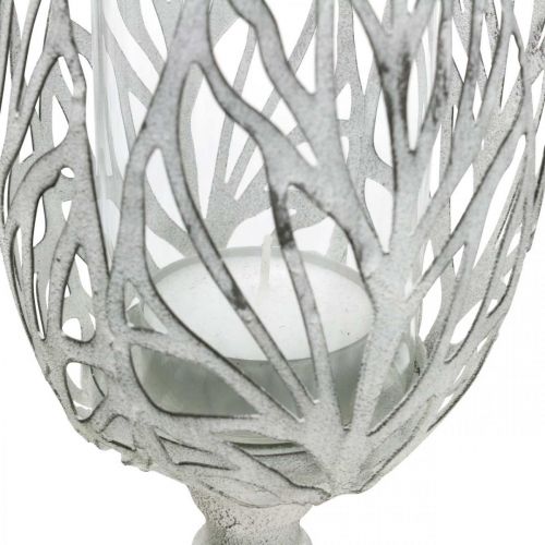 daiktų Žibintas metalinis baltas, arbatinės žvakidės laikiklis gėlė Ø13cm H30cm