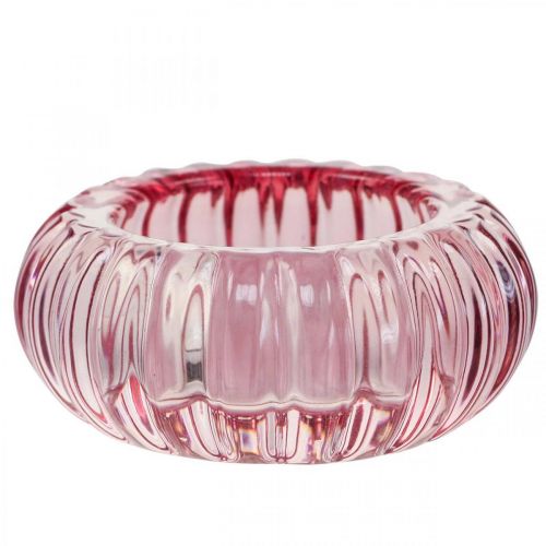 Floristik24 Žievelės laikiklis stiklinis žvakių laikiklis apvalus rožinis Ø8cm H3,5cm