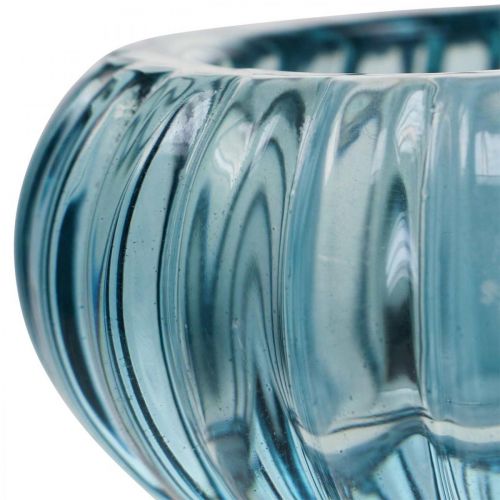 Floristik24 Žievelės laikiklis stiklinis žvakių laikiklis apvalus mėlynas Ø8cm H3,5cm