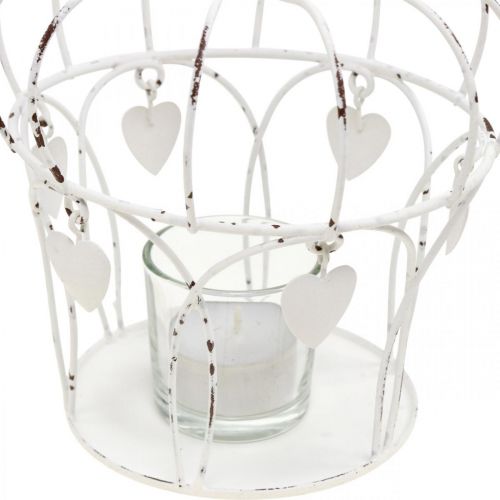 Floristik24 Arbatinės lemputės laikiklio karūnėlė su širdelėmis shabby chic balta Ø14cm H22cm