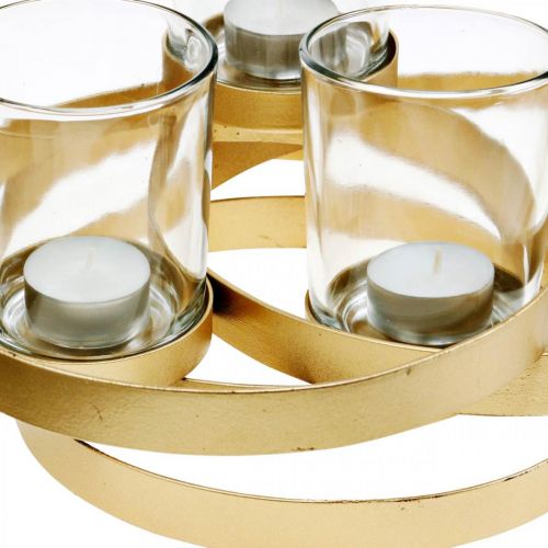 Floristik24 Advento žvakių laikiklis metalinis apvalus auksinis su 4 stiklinėmis 34×26×18cm