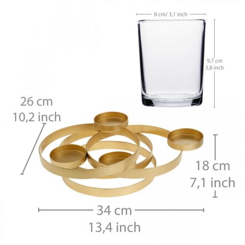 Floristik24 Advento žvakių laikiklis metalinis apvalus auksinis su 4 stiklinėmis 34×26×18cm