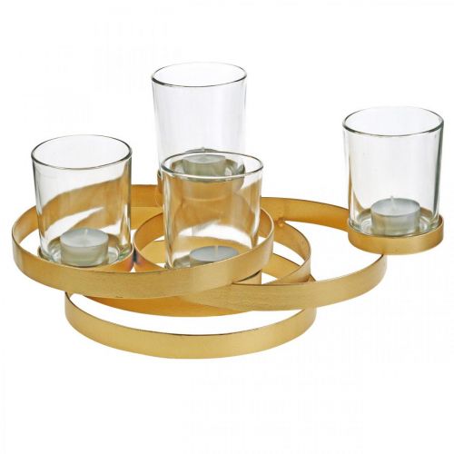 Floristik24 Advento žvakių laikiklis metalinis apvalus auksinis su 4 stiklinėmis 34×26×18cm