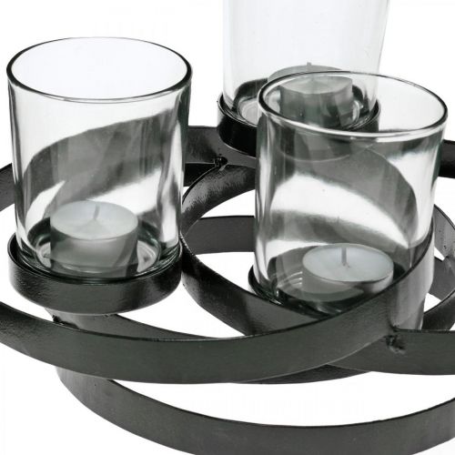 Floristik24 Advento žvakių laikiklis metalinis apvalus juodas 4 stiklinės 34 × 26 × 18cm