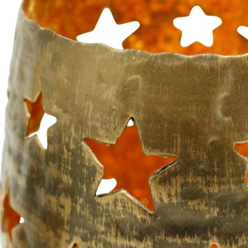 Floristik24 Advento dekoravimo arbatos žvakidės laikiklis su žvaigždutėmis metalinis auksinis Ø8,5cm H11cm