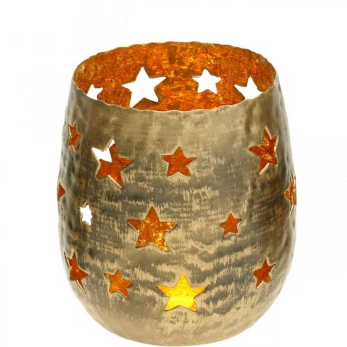 Floristik24 Advento dekoravimo arbatos žvakidės laikiklis su žvaigždutėmis metalinis auksinis Ø8,5cm H11cm