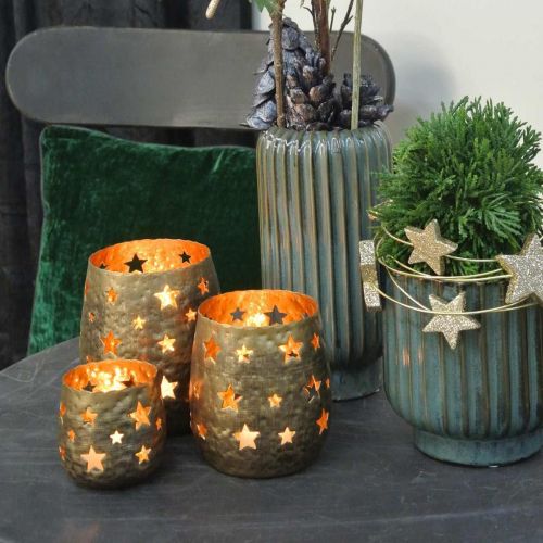 Floristik24 Kalėdinės dekoracijos arbatinės žvakidės laikiklis su aukso spalvos žvaigždutėmis Ø18cm H20cm