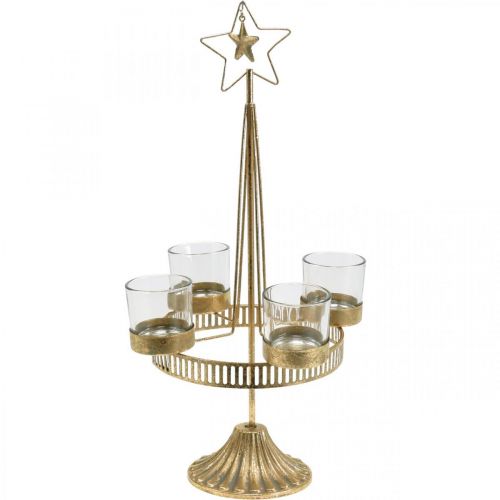 Arbatinės lemputės laikiklis keturių stiklinių Star Christmas Gold Ø20cm H38.5cm