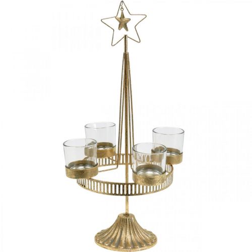 Floristik24 Arbatinės lemputės laikiklis keturių stiklinių Star Christmas Gold Ø20cm H38.5cm