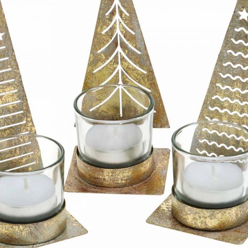 Floristik24 Žibintuvėlis Kalėdų eglutė metalinis, stiklinis žibintas H15cm 3vnt