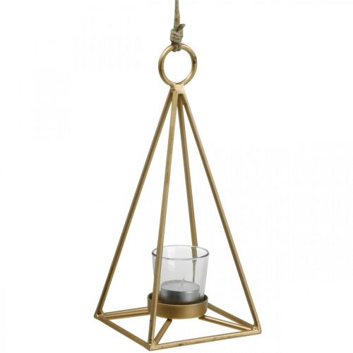 Floristik24 Žvakės laikiklis pakabinamas aukso spalvos metalo dekoravimo žibintas 12,5×12,5×28cm