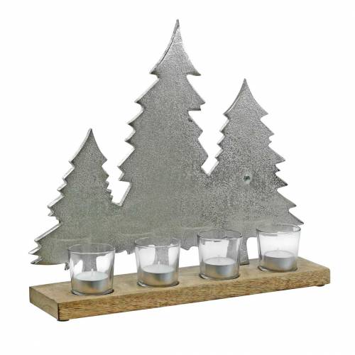 Žvakės laikiklis Tannen Mango, metalinis sidabrinis 38 × 34cm 4 arbatinės žvakutės stiklinės
