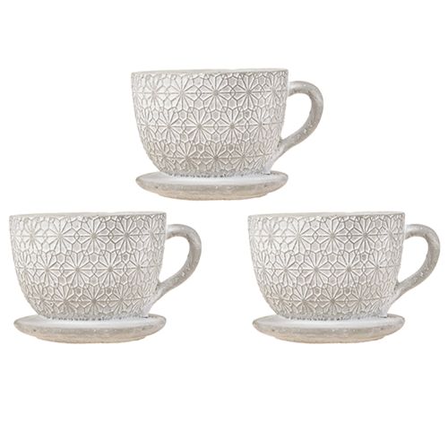 Floristik24 Arbatos puodelis dekoratyvinis keramikinis baltas skalbtas 12×10×8cm 3 vnt