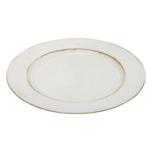 Dekoratyvinė lėkštė apvali plastikinė retro balta ruda blizgučiai Ø30cm