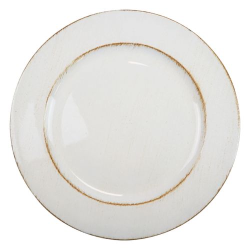 Dekoratyvinė lėkštė apvali plastikinė retro balta ruda blizgučiai Ø30cm