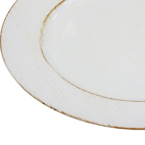 Floristik24 Dekoratyvinė lėkštė apvali plastikinė retro balta ruda blizgučiai Ø30cm