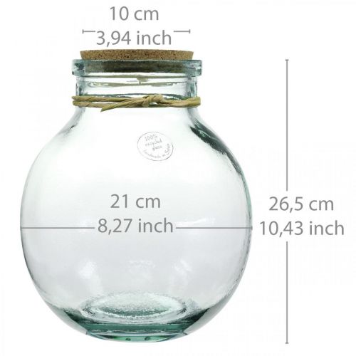 Floristik24 Butelio sodo rinkinio stiklas su kamštiniu dangteliu ir įrankiais Ø21cm H25cm