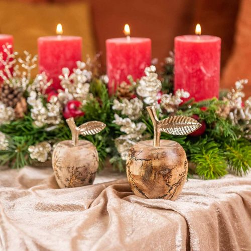 Floristik24 Stalo dekoravimo medinis obuolys Medienos dekoravimo deko obuolys H13,5cm Ø8cm 2vnt