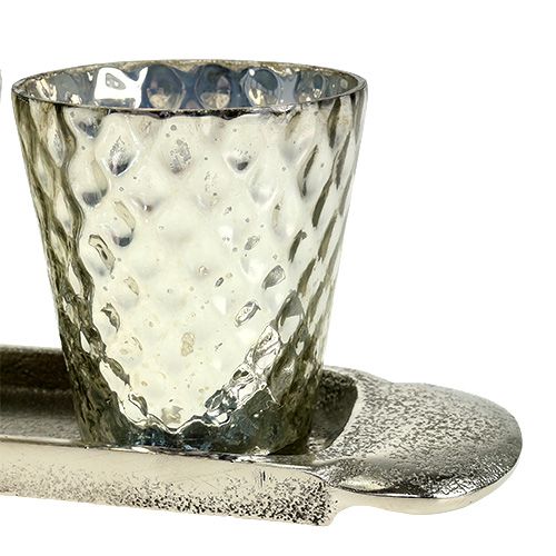 daiktų Stalo dekoravimo lėkštė su 3 arbatinių žvakių stiklinėmis sidabrinėmis Ø7cm H8cm