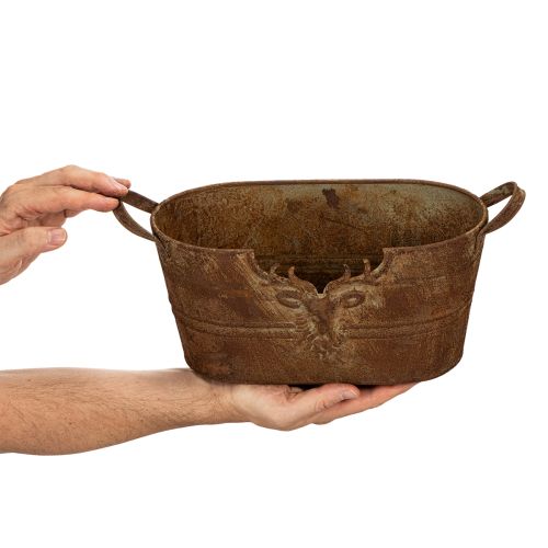 Ovalus metalinis dubuo su rankenomis, elnio motyvas, rūdžių spalvos, 36 cm | Floristik24.lt