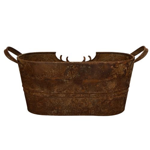 Ovalus metalinis dubuo su rankenomis, elnio motyvas, rūdžių spalvos, 36 cm | Floristik24.lt