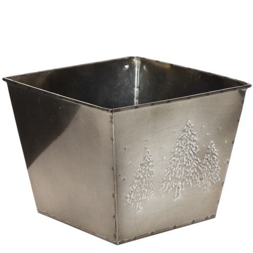 Kvadratinis metalinis vazonas su eglės motyvu, 18 cm