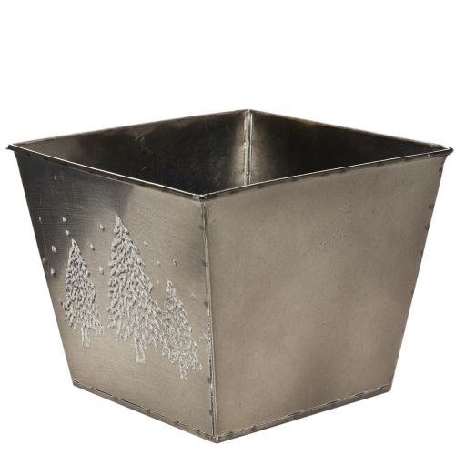 Kvadratinis metalinis vazonas su eglės motyvu, 18 cm | Floristik24.lt
