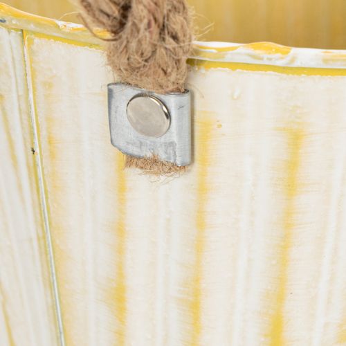 daiktų Metalinis vazonas, pavasarinė dekoracija, sodintuvas su rankenėlėmis, geltonos spalvos, shabby chic stiliaus, Ø18cm, aukštis17.5cm