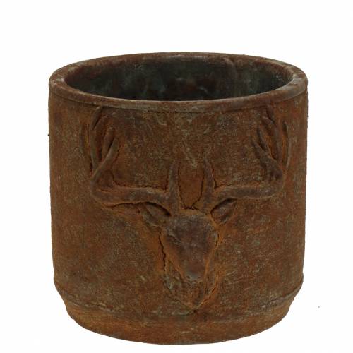 Floristik24 Augalų vazonas rūdžių patina su elnio galva Ø13,5cm H13cm