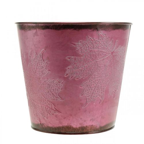 daiktų Sėjamoji, metalinis kibiras su lapeliais, rudens puošmena vyno raudona Ø18cm H17cm