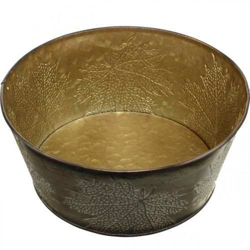 Floristik24 Rudeninis dubuo, metalinis vazonas su lapų puošmena, auksinis augalo vazonas Ø25cm H10cm