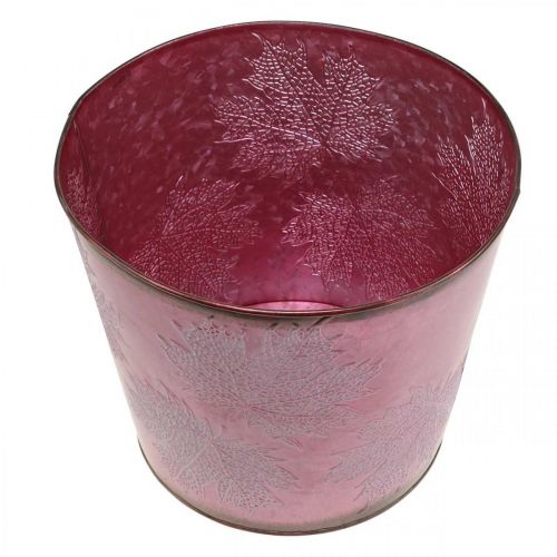 daiktų Rudeninis vazonas, augalų kibiras, metalinė dekoracija lapeliais vyno raudonumo Ø25,5cm H22cm