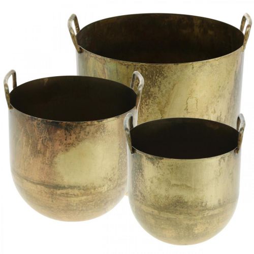 Antikvarinės išvaizdos vazonas su metalinėmis rankenomis H17 / 19,5 / 26 cm, 3 vnt.