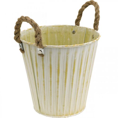 Floristik24 Metalinis vazonas, spyruoklinė apdaila, vazonėlis su rankenomis Yellow Shabby Chic Ø18cm H17,5cm