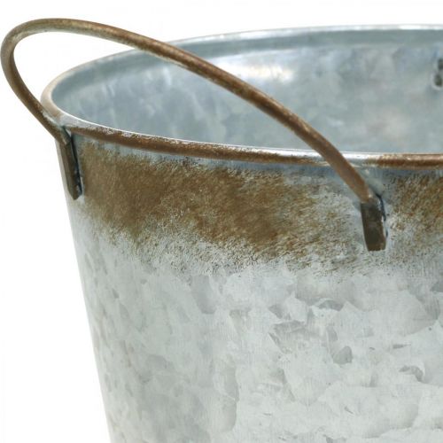 daiktų Dekoratyvinis vazonas su rankenomis, augalų kibiras, sidabrinis metalinis indas, patina Ø17cm H16,5cm