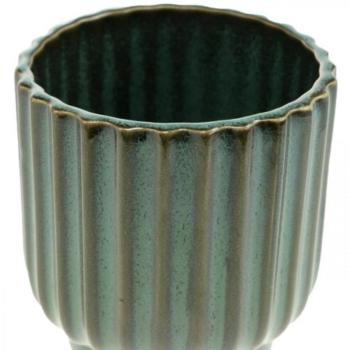 Floristik24 Mini gėlių vazonas, keraminė vazonėlis, gofruotas vazonas žalias, rudas Ø8cm H8,5cm