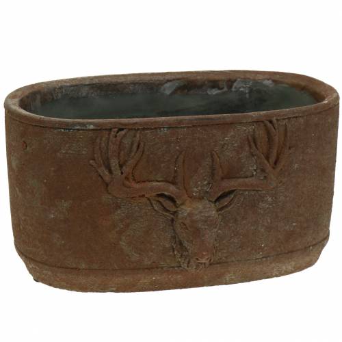 Augalų vazonas rūdžių patina su elnio galva 24cm x 14cm H13cm