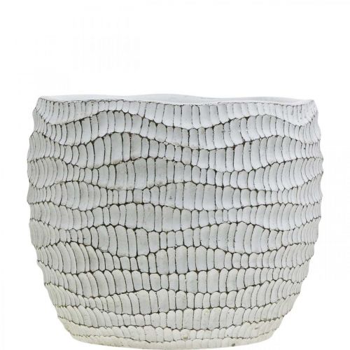 daiktų Betoninis baltas vintage korinis dekoratyvinis gėlių vazonas H15cm Ø15cm