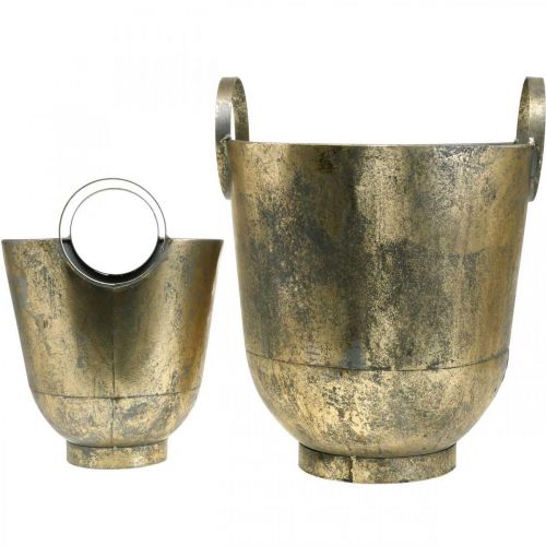 Floristik24 Senovinis vazonas su rankenomis Dekoratyvinis vazonas metalinis Ø31 / 25cm, rinkinyje 2 vnt
