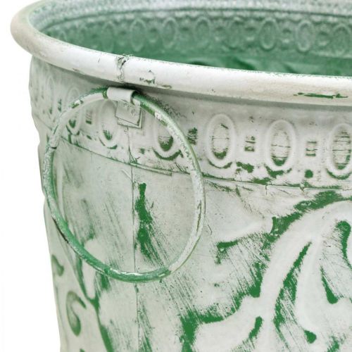 daiktų Metaliniai vazonai su rankenomis, vazonai su įspaudu balta, žalia shabby chic H20.5/18.5/16cm Ø25.5/20.5/15.5cm rinkinys 3 vnt.