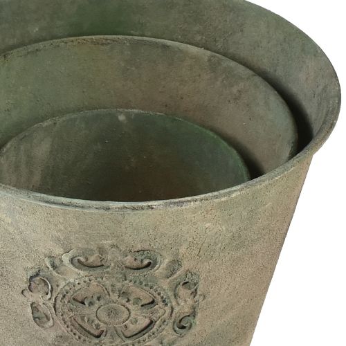 daiktų Gėlių vazonas metalinis žalias vintage Ø22cm–13,5cm rinkinys iš 3 vnt