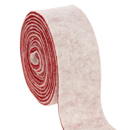 Dvispalvis vazono lankstas, pagamintas iš 100 % vilnos, kaip dekoratyvinė veltinio juostelė, balta/raudona, 7,5 cm pločio, 5 m ilgio pirkti | Floristik24.lt