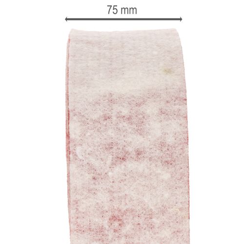 Dvispalvis vazono lankstas, pagamintas iš 100 % vilnos, kaip dekoratyvinė veltinio juostelė, balta/raudona, 7,5 cm pločio, 5 m ilgio | Floristik24.lt
