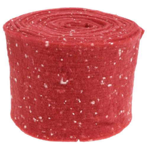 Floristik24 Veltinio juostelė raudona su taškeliais, deko juostelė, lipni juosta, vilnos veltinis šviesiai raudonas, baltas 15cm 5m