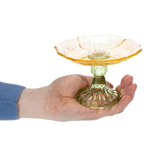 daiktų Dekoratyvinė stiklinė lėkštė su kojele, gėlių raštas, idealiai tinka šventiniam pateikimui, 15 cm