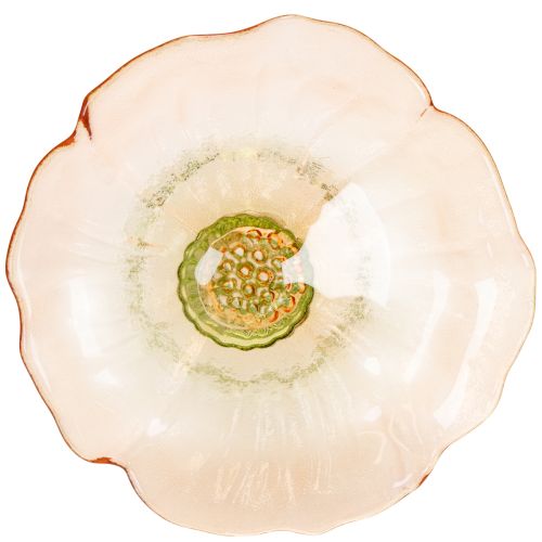 daiktų Dekoratyvinė stiklinė lėkštė su kojele, gėlių raštas stilingai stalo puošybai ir vasaros dekorui, 15 cm