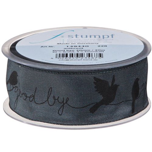 daiktų Gedulo juostelė Good bye organza juostelė paukščiai juoda 40mm 20m