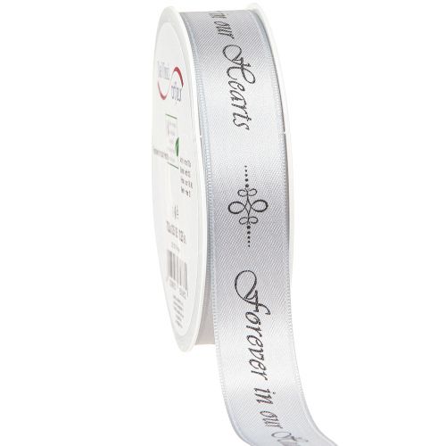 Floristik24 Gedulo juostelė sidabrinė juoda užrašas Forever in... 25mm 25m