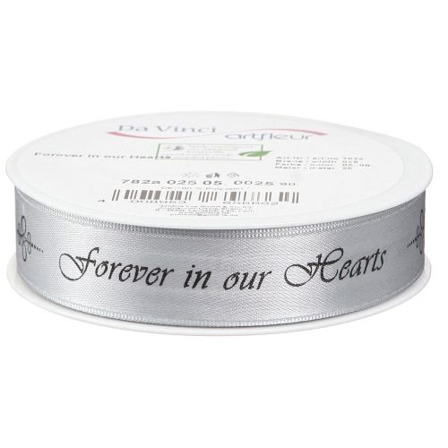 daiktų Gedulo juostelė sidabrinė juoda užrašas Forever in... 25mm 25m