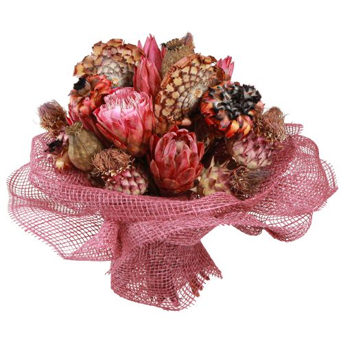 daiktų Džiovintų gėlių mišrainė rožinė protea artišokinė aguona 38cm 580g